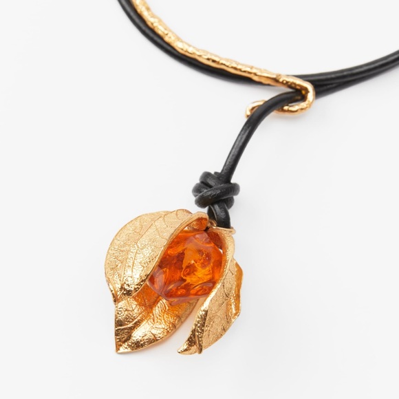 🆕 ZARA Physalis Choker Leather Lariat Necklace - Picture 5 of 11